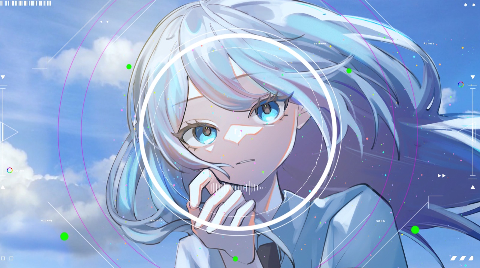 青い光に包まれた少女を描いた、AuroraのMVイラスト。